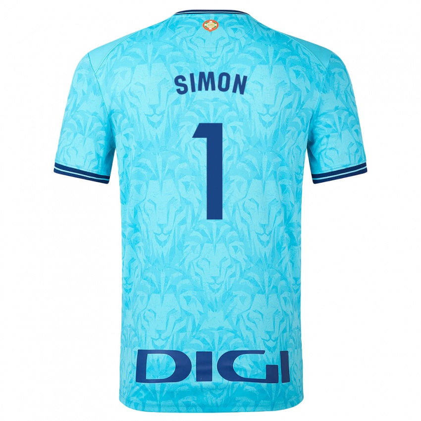 Børn Unai Simón #1 Himmelblå Udebane Spillertrøjer 2023/24 Trøje T-Shirt