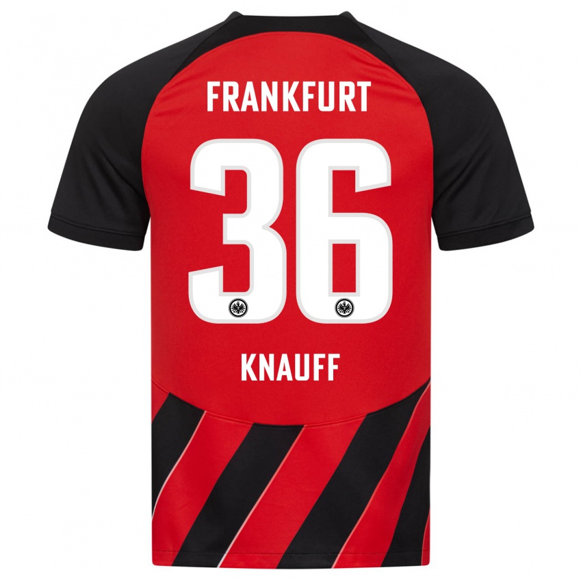 Mænd Ansgar Knauff #36 Rød Sort Hjemmebane Spillertrøjer 2023/24 Trøje T-Shirt