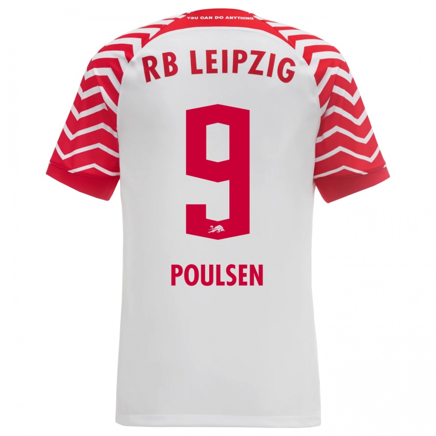 Mænd Yussuf Poulsen #9 Hvid Hjemmebane Spillertrøjer 2023/24 Trøje T-Shirt