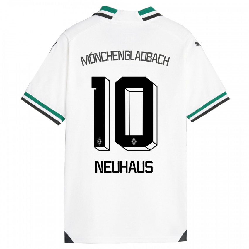 Mænd Florian Neuhaus #10 Hvid Grøn Hjemmebane Spillertrøjer 2023/24 Trøje T-Shirt