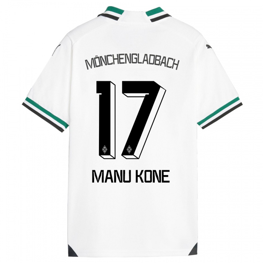 Mænd Manu Kone #17 Hvid Grøn Hjemmebane Spillertrøjer 2023/24 Trøje T-Shirt