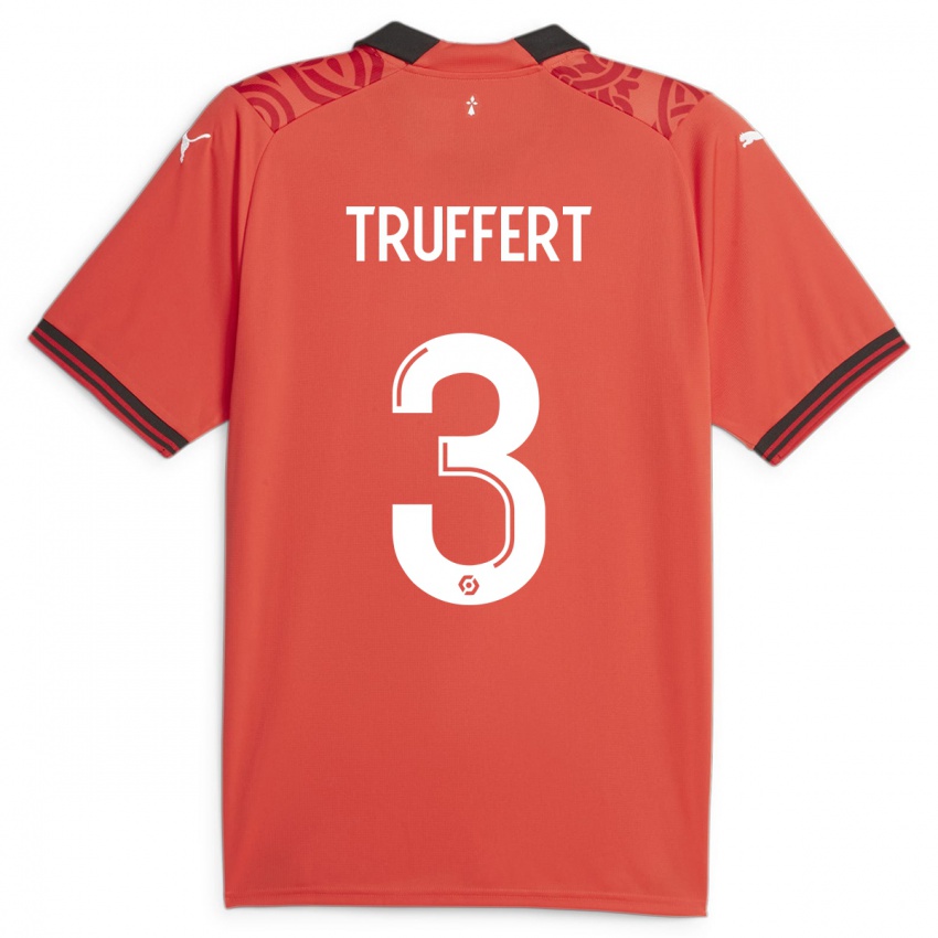 Mænd Adrien Truffert #3 Rød Hjemmebane Spillertrøjer 2023/24 Trøje T-Shirt