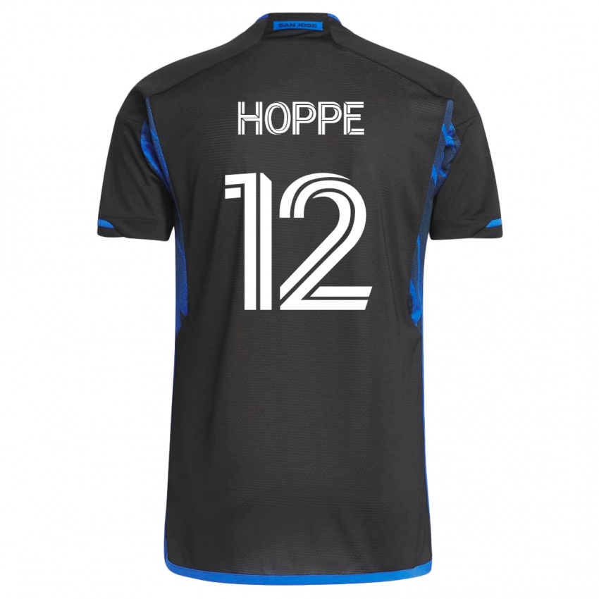 Mænd Matthew Hoppe #12 Blå Sort Hjemmebane Spillertrøjer 2023/24 Trøje T-Shirt