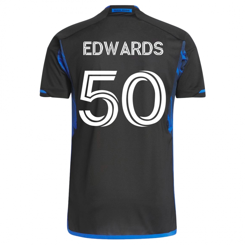 Mænd Aaron Edwards #50 Blå Sort Hjemmebane Spillertrøjer 2023/24 Trøje T-Shirt