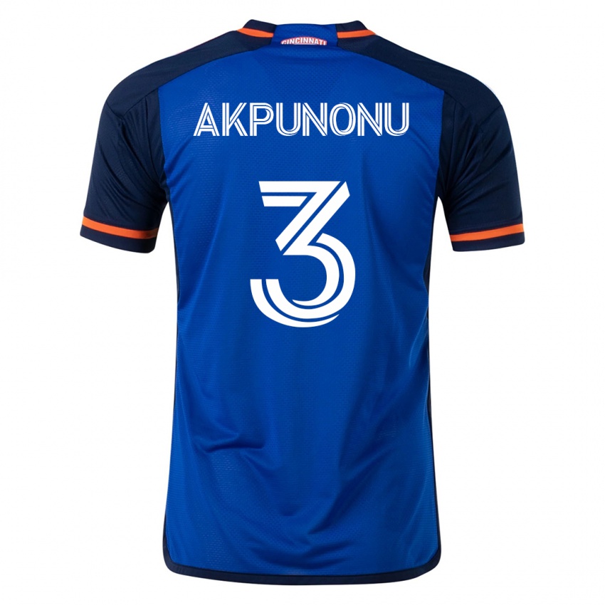 Mænd Joey Akpunonu #3 Blå Hjemmebane Spillertrøjer 2023/24 Trøje T-Shirt