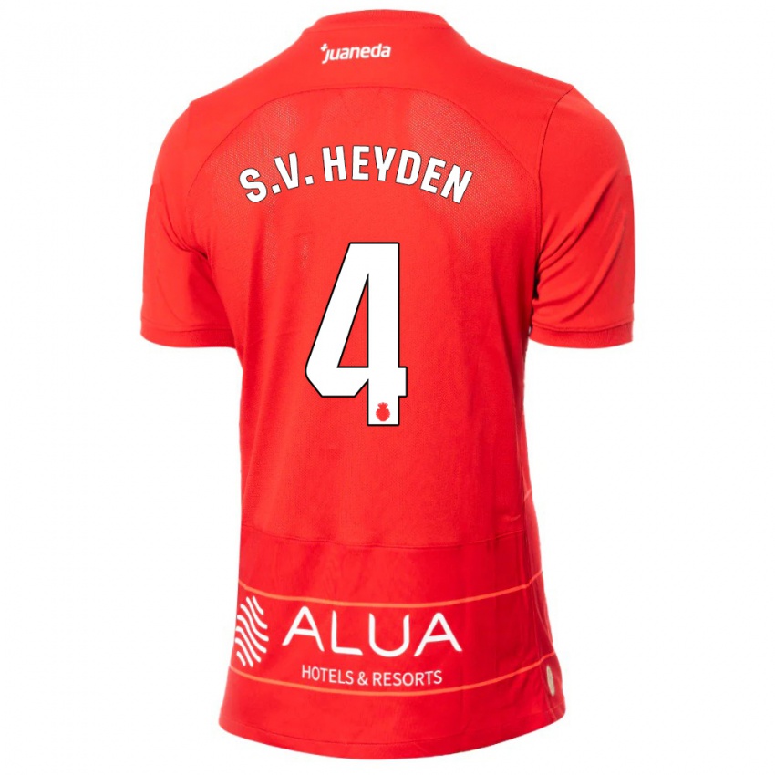 Mænd Siebe Van Der Heyden #4 Rød Hjemmebane Spillertrøjer 2023/24 Trøje T-Shirt