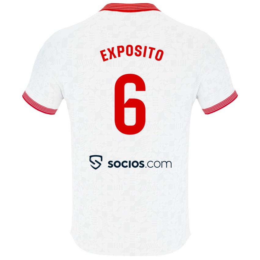 Mænd Marcelo Exposito #6 Hvid Hjemmebane Spillertrøjer 2023/24 Trøje T-Shirt