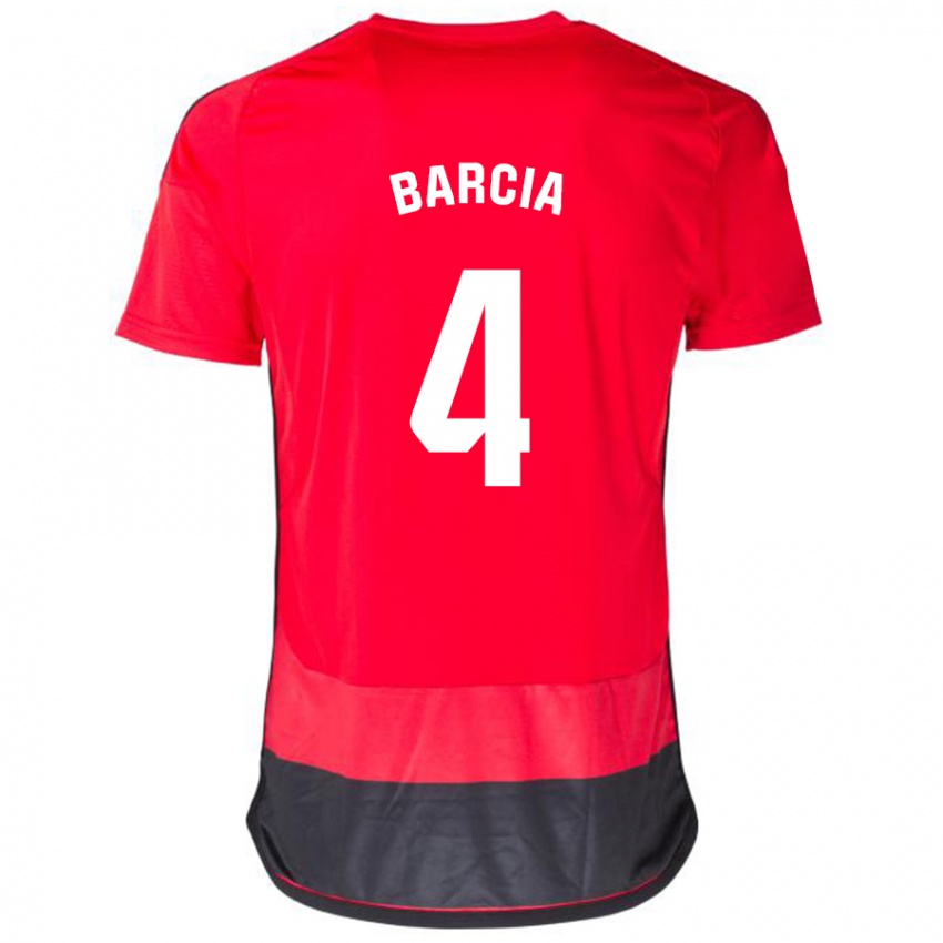 Mænd Sergio Barcia #4 Rød Sort Hjemmebane Spillertrøjer 2023/24 Trøje T-Shirt