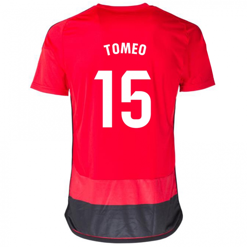 Mænd Pablo Tomeo #15 Rød Sort Hjemmebane Spillertrøjer 2023/24 Trøje T-Shirt