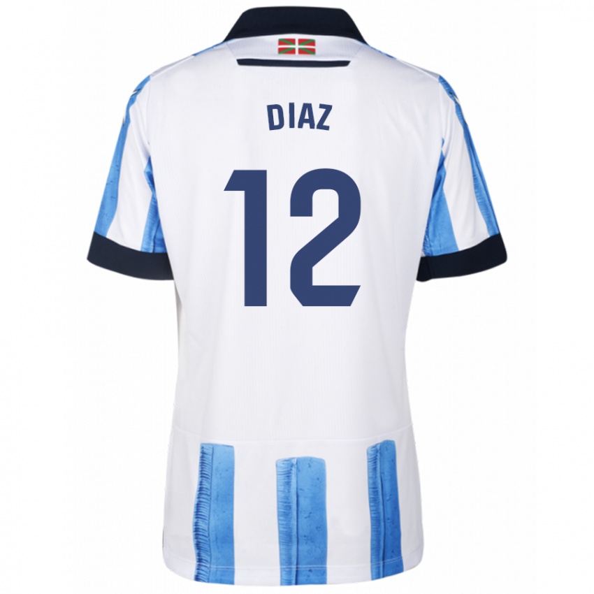 Mænd Ekain Díaz #12 Blå Hvid Hjemmebane Spillertrøjer 2023/24 Trøje T-Shirt