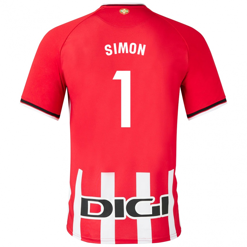 Mænd Unai Simon #1 Rød Hjemmebane Spillertrøjer 2023/24 Trøje T-Shirt