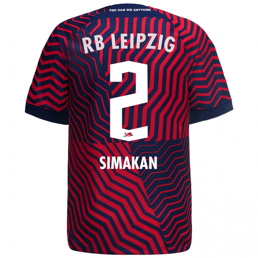 Mænd Mohamed Simakan #2 Blå Rød Udebane Spillertrøjer 2023/24 Trøje T-Shirt