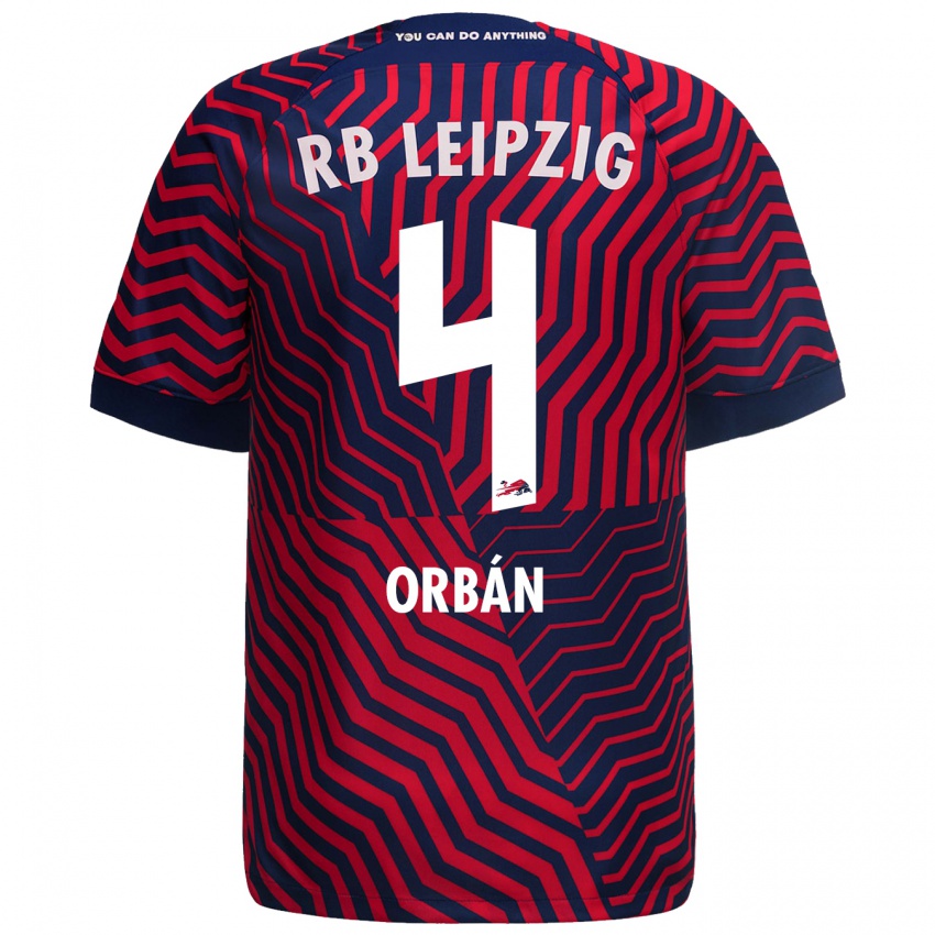 Mænd Willi Orban #4 Blå Rød Udebane Spillertrøjer 2023/24 Trøje T-Shirt