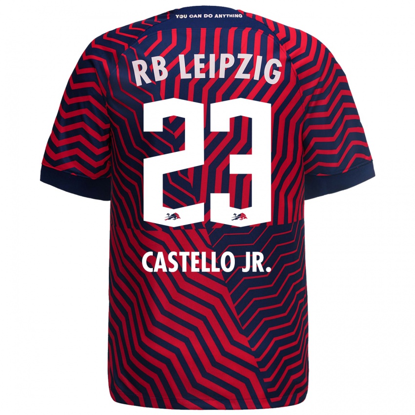 Mænd Castello Lukeba #23 Blå Rød Udebane Spillertrøjer 2023/24 Trøje T-Shirt