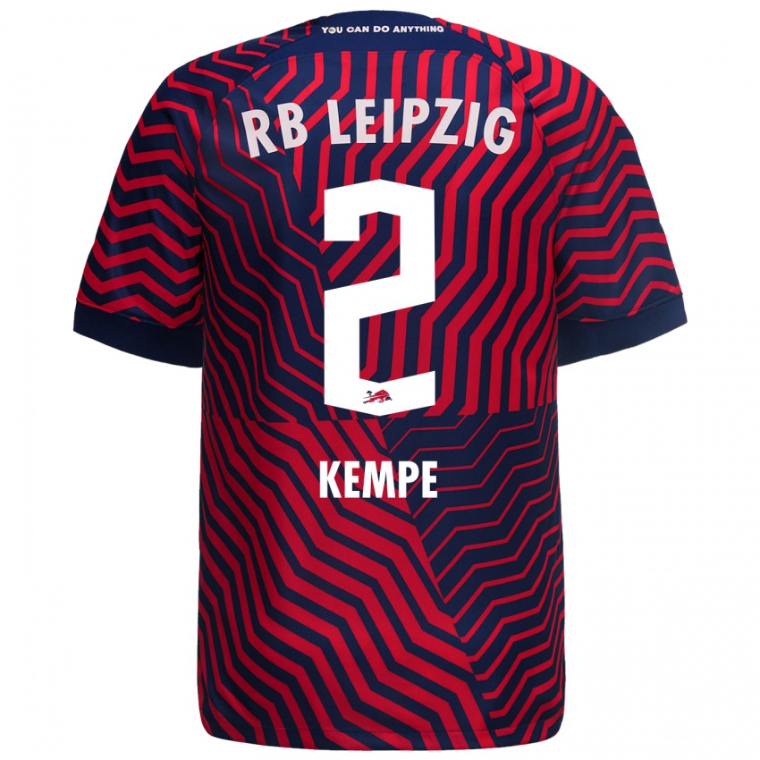 Mænd Frederike Kempe #2 Blå Rød Udebane Spillertrøjer 2023/24 Trøje T-Shirt