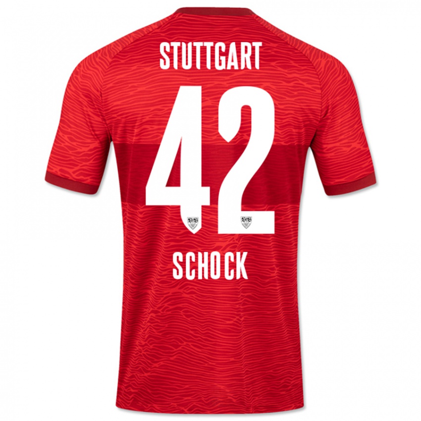 Mænd Florian Schock #42 Rød Udebane Spillertrøjer 2023/24 Trøje T-Shirt