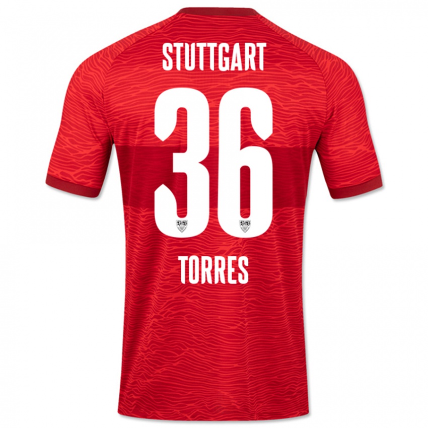 Mænd Yohann Torres #36 Rød Udebane Spillertrøjer 2023/24 Trøje T-Shirt