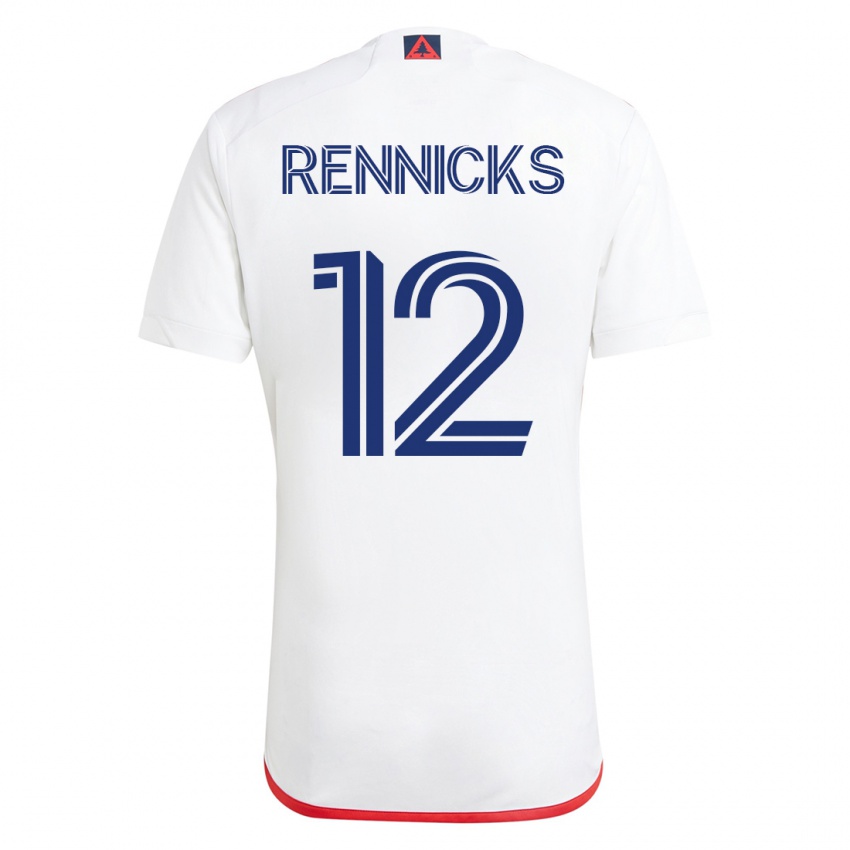 Mænd Justin Rennicks #12 Hvid Rød Udebane Spillertrøjer 2023/24 Trøje T-Shirt