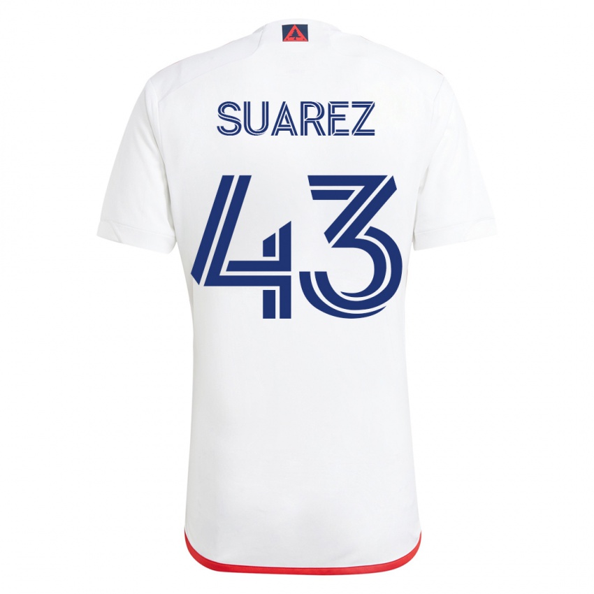 Mænd Santiago Suárez #43 Hvid Rød Udebane Spillertrøjer 2023/24 Trøje T-Shirt