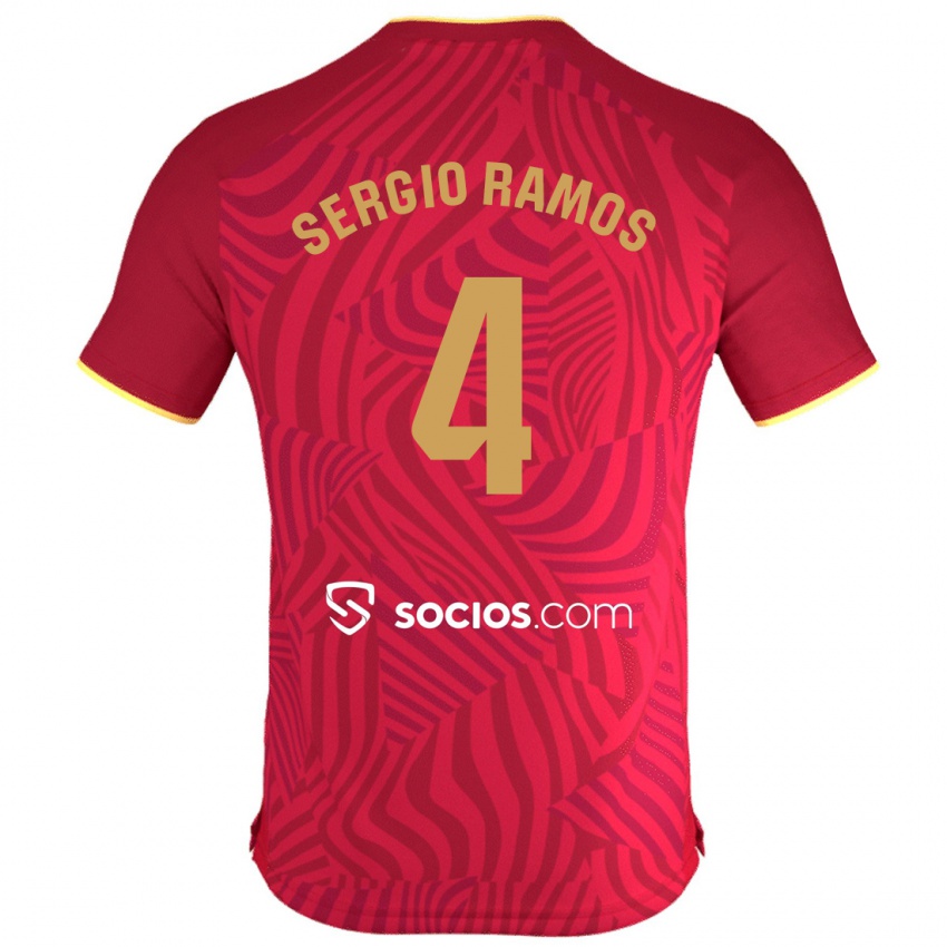 Mænd Sergio Ramos #4 Rød Udebane Spillertrøjer 2023/24 Trøje T-Shirt
