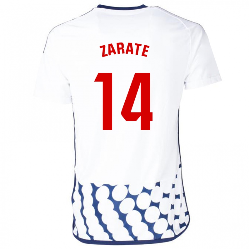 Mænd Hugo Zárate #14 Hvid Udebane Spillertrøjer 2023/24 Trøje T-Shirt