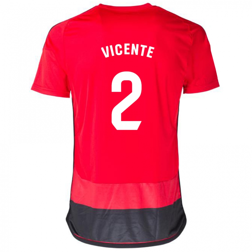 Kvinder David Vicente #2 Rød Sort Hjemmebane Spillertrøjer 2023/24 Trøje T-Shirt