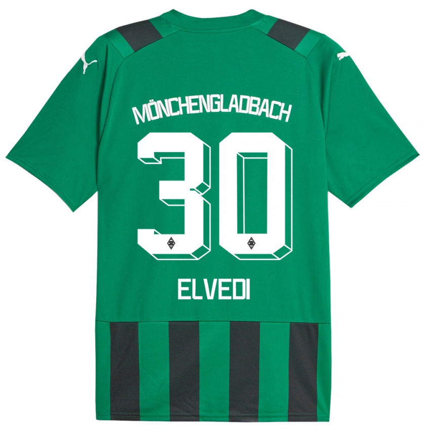 Kvinder Nico Elvedi #30 Sort Grøn Udebane Spillertrøjer 2023/24 Trøje T-Shirt