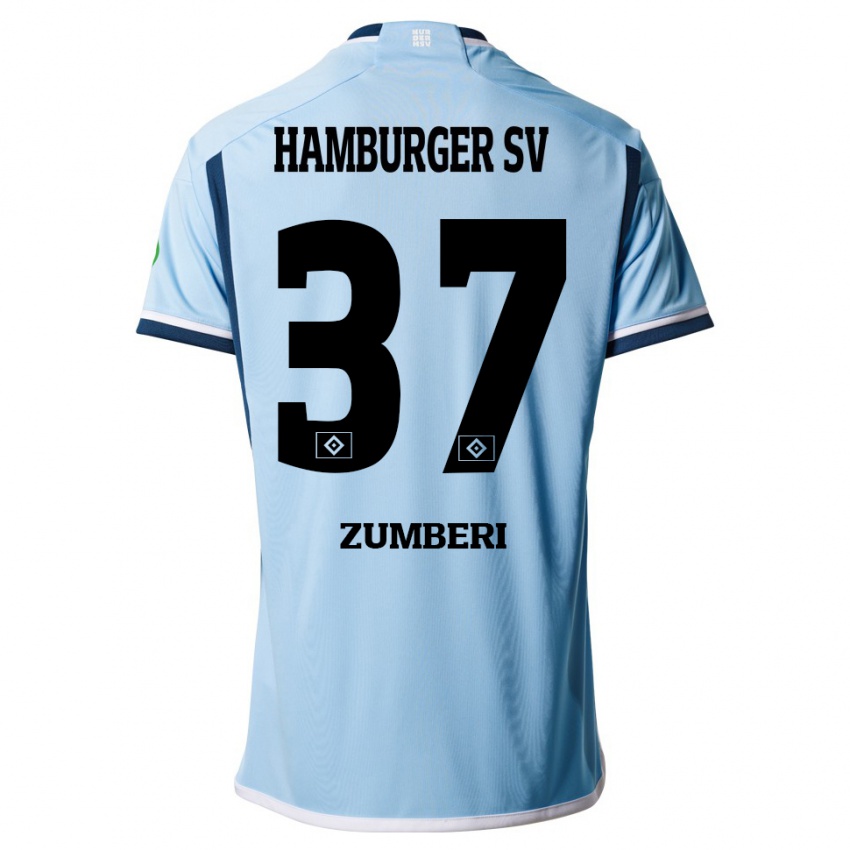 Kvinder Valon Zumberi #37 Blå Udebane Spillertrøjer 2023/24 Trøje T-Shirt