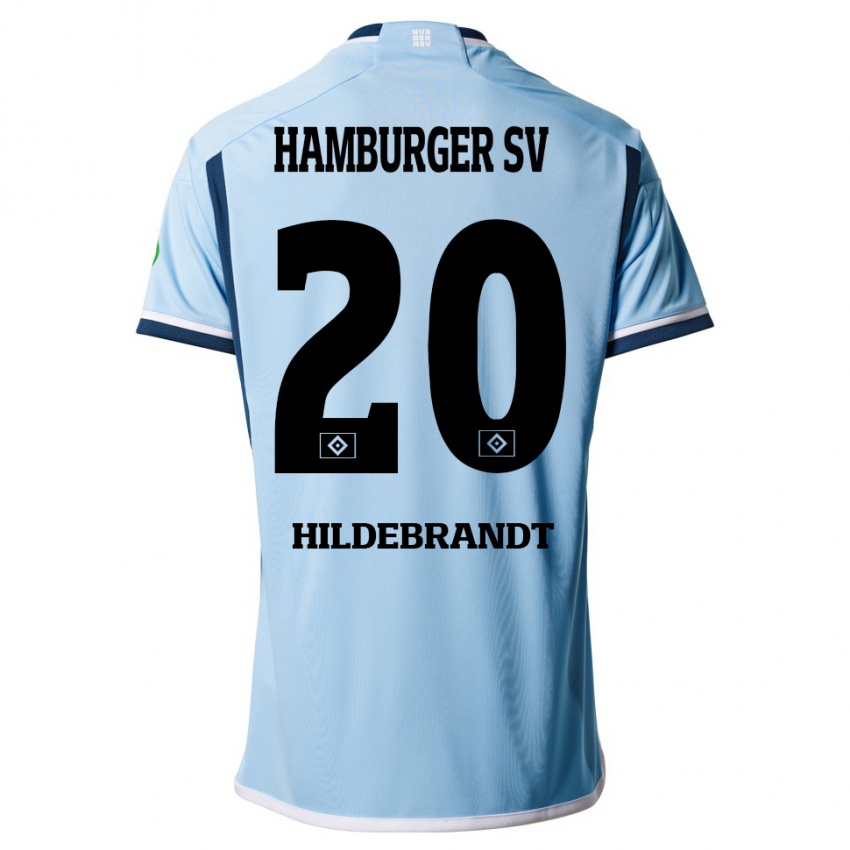 Kvinder Tjark Hildebrandt #20 Blå Udebane Spillertrøjer 2023/24 Trøje T-Shirt