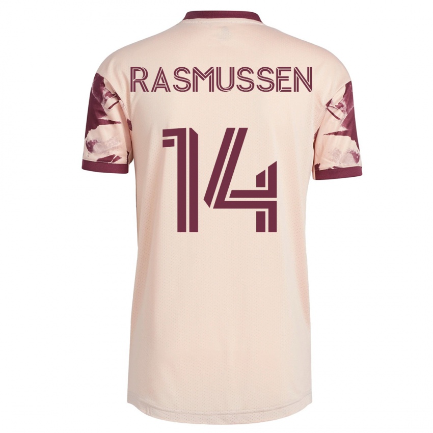 Kvinder Justin Rasmussen #14 Råhvid Udebane Spillertrøjer 2023/24 Trøje T-Shirt