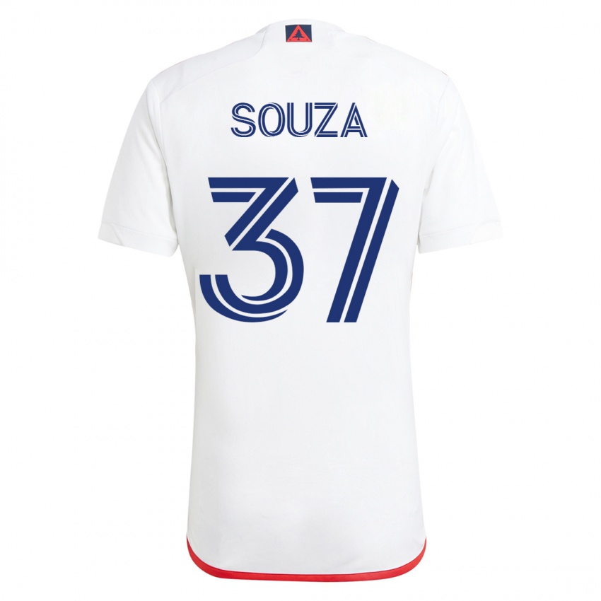 Kvinder Victor Souza #37 Hvid Rød Udebane Spillertrøjer 2023/24 Trøje T-Shirt