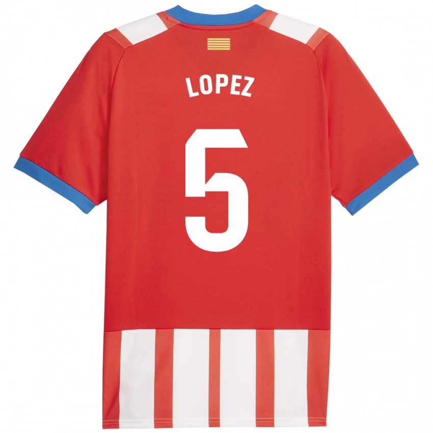 Børn David López #5 Rød Hvid Hjemmebane Spillertrøjer 2023/24 Trøje T-Shirt
