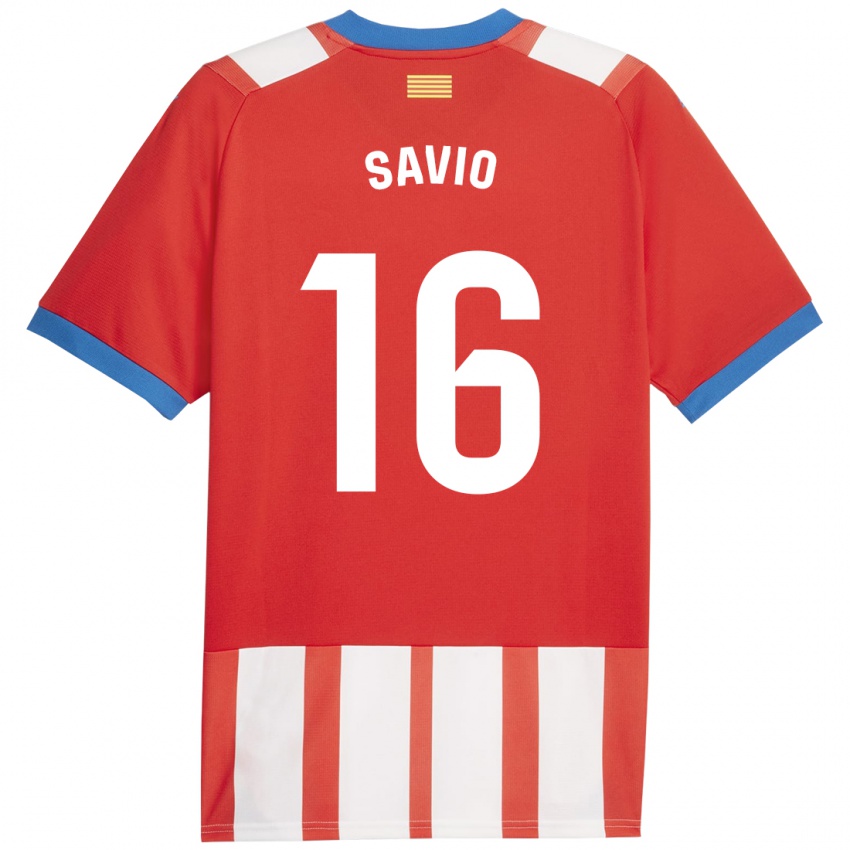 Børn Sávio #16 Rød Hvid Hjemmebane Spillertrøjer 2023/24 Trøje T-Shirt