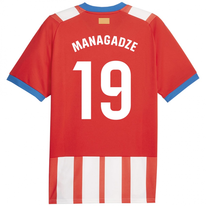 Børn Luka Managadze #19 Rød Hvid Hjemmebane Spillertrøjer 2023/24 Trøje T-Shirt