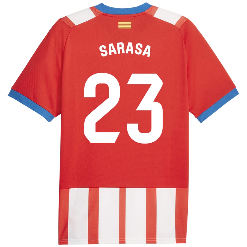 Børn Javier Sarasa #23 Rød Hvid Hjemmebane Spillertrøjer 2023/24 Trøje T-Shirt