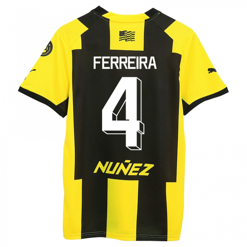 Børn Joaquín Ferreira #4 Gul Sort Hjemmebane Spillertrøjer 2023/24 Trøje T-Shirt