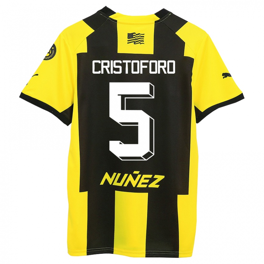 Børn Sebastián Cristóforo #5 Gul Sort Hjemmebane Spillertrøjer 2023/24 Trøje T-Shirt