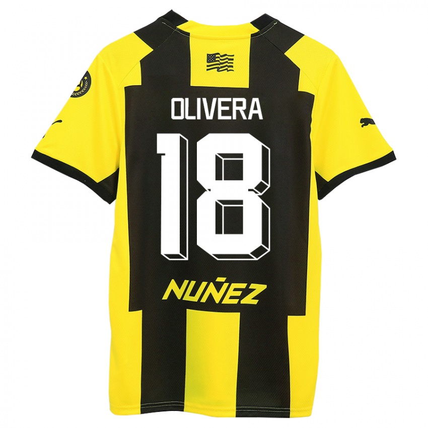 Børn Maximiliano Olivera #18 Gul Sort Hjemmebane Spillertrøjer 2023/24 Trøje T-Shirt
