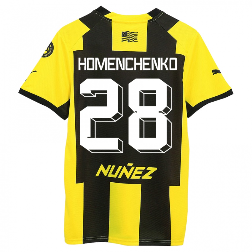 Børn Santiago Homenchenko #28 Gul Sort Hjemmebane Spillertrøjer 2023/24 Trøje T-Shirt