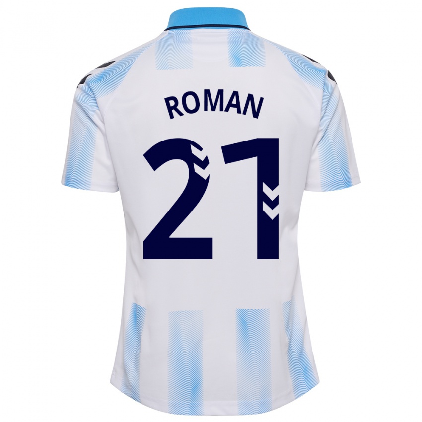 Børn Samu Román #21 Hvid Blå Hjemmebane Spillertrøjer 2023/24 Trøje T-Shirt