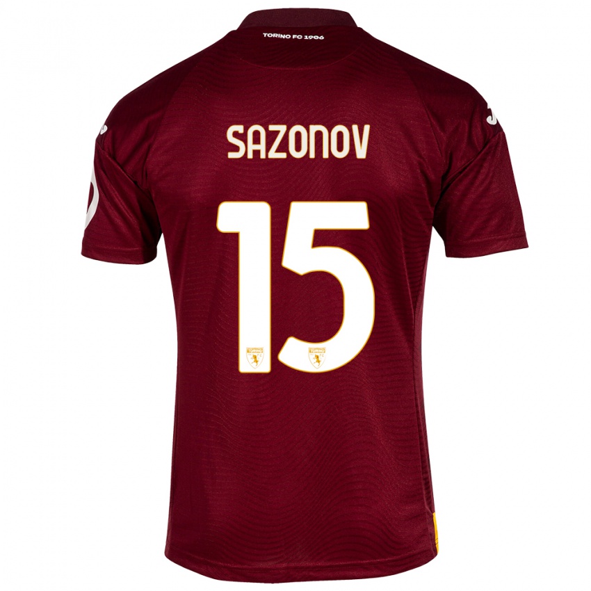 Børn Saba Sazonov #15 Mørkerød Hjemmebane Spillertrøjer 2023/24 Trøje T-Shirt