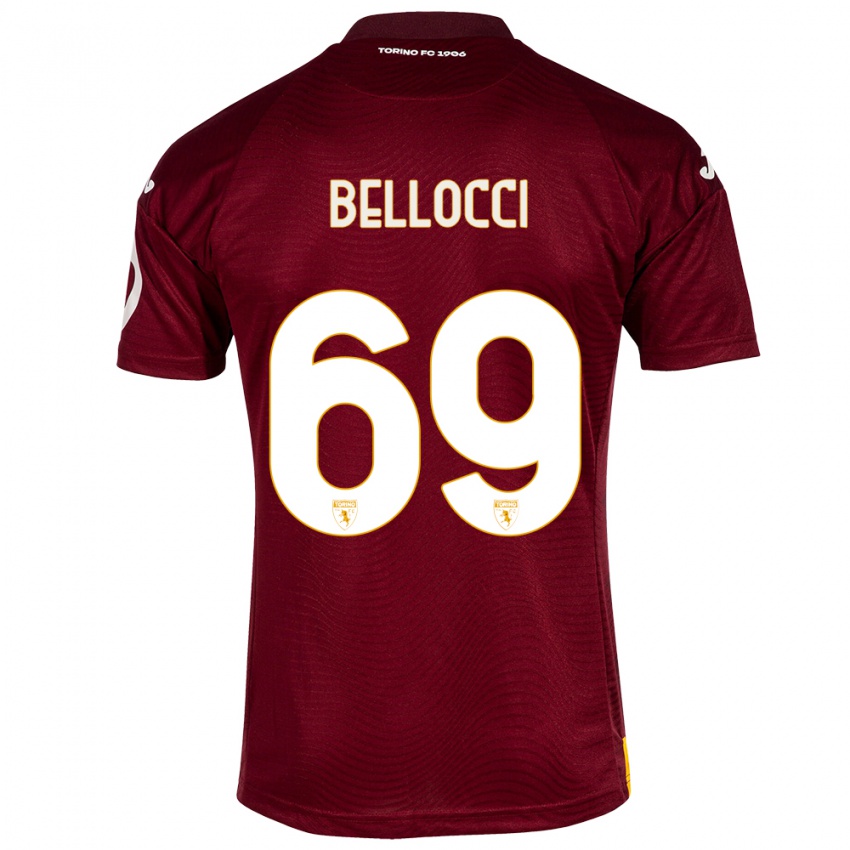 Børn Andrea Bellocci #69 Mørkerød Hjemmebane Spillertrøjer 2023/24 Trøje T-Shirt