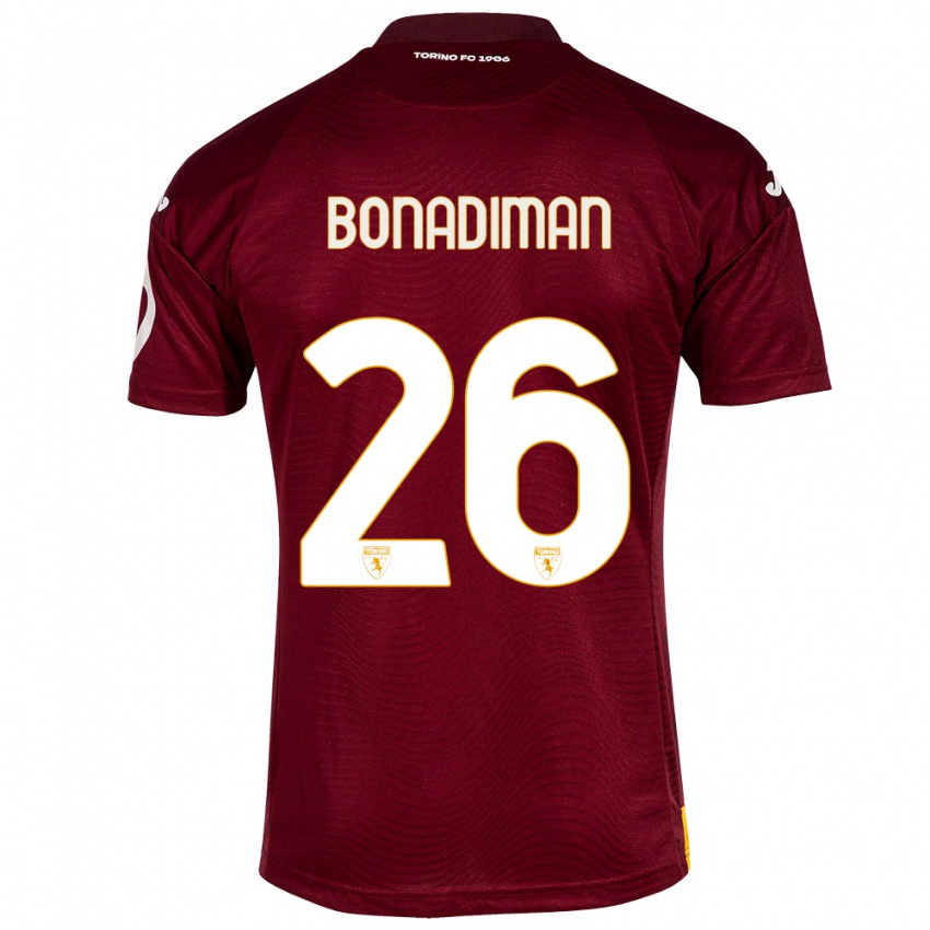 Børn Matteo Bonadiman #26 Mørkerød Hjemmebane Spillertrøjer 2023/24 Trøje T-Shirt