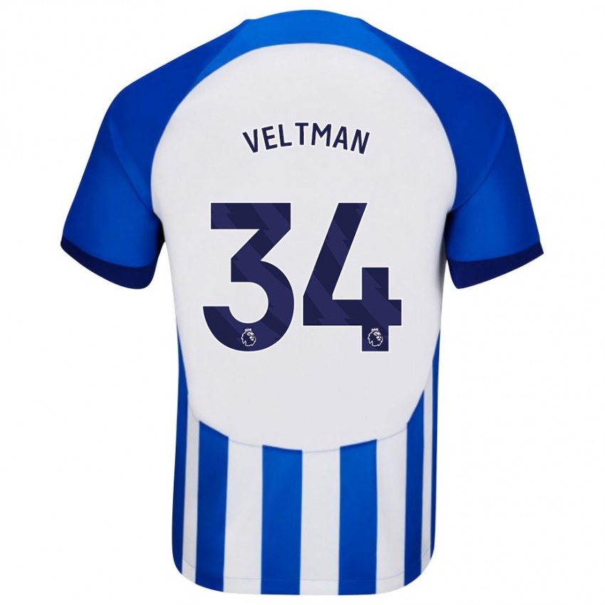 Børn Joël Veltman #34 Blå Hjemmebane Spillertrøjer 2023/24 Trøje T-Shirt