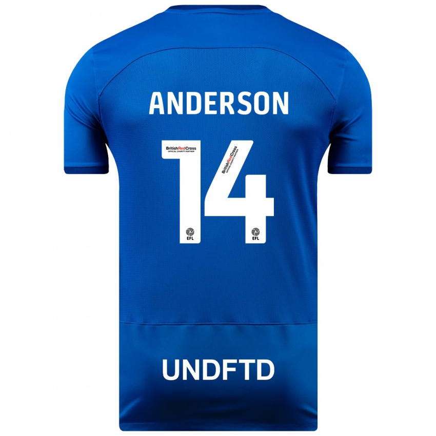 Børn Keshi Anderson #14 Blå Hjemmebane Spillertrøjer 2023/24 Trøje T-Shirt