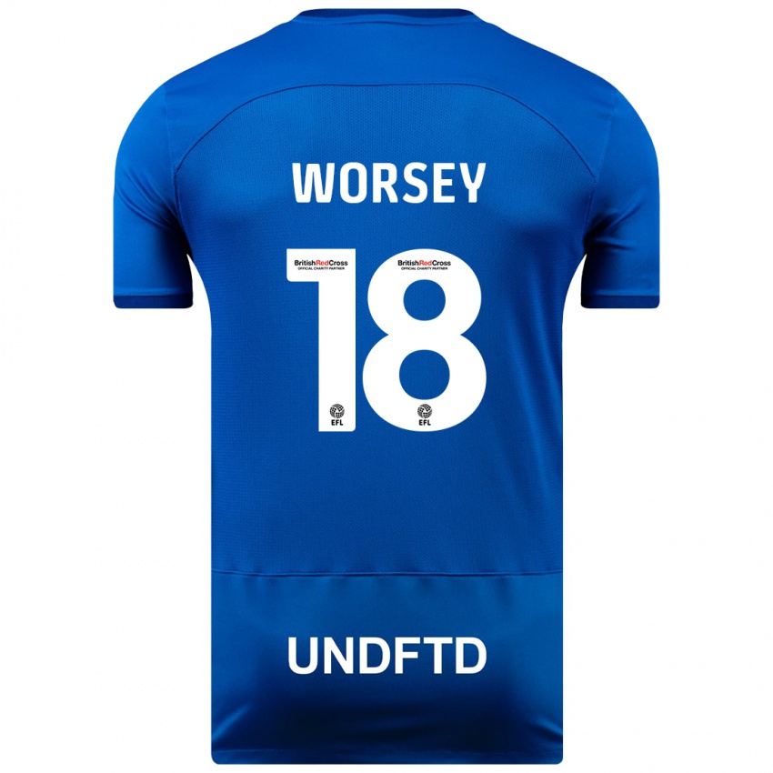 Børn Louanne Worsey #18 Blå Hjemmebane Spillertrøjer 2023/24 Trøje T-Shirt