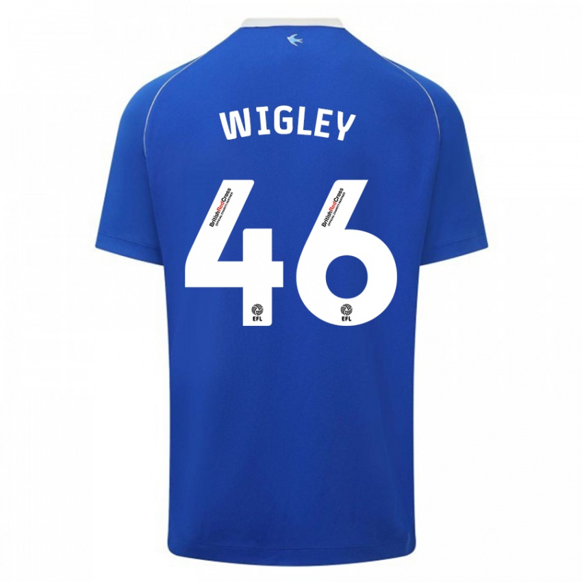 Børn Morgan Wigley #46 Blå Hjemmebane Spillertrøjer 2023/24 Trøje T-Shirt