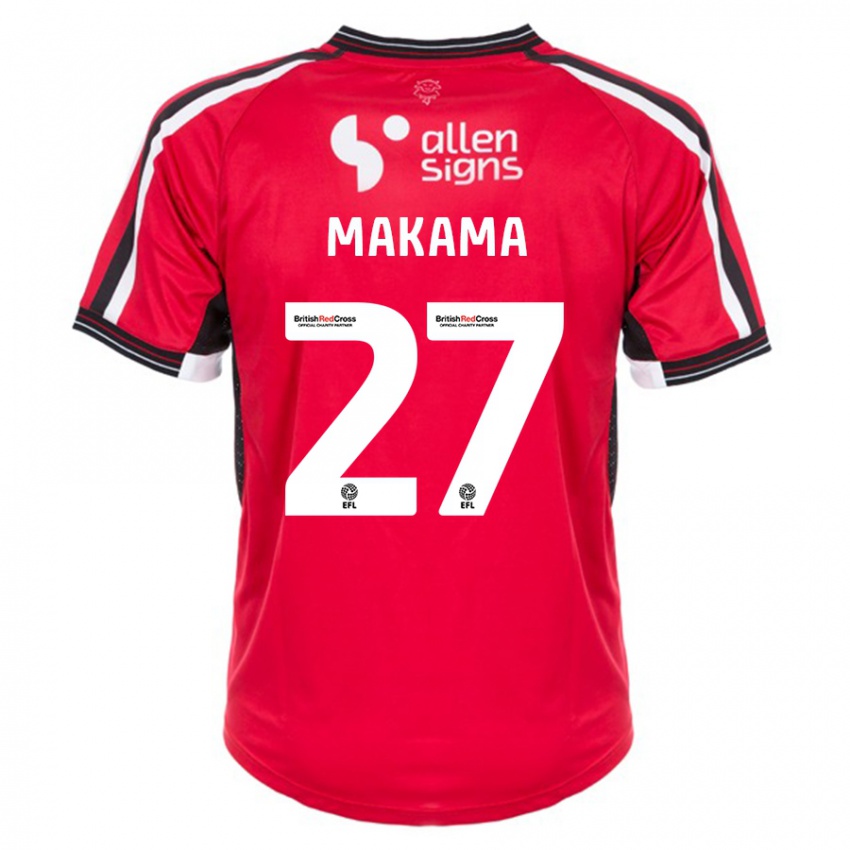 Børn Jovon Makama #27 Rød Hjemmebane Spillertrøjer 2023/24 Trøje T-Shirt