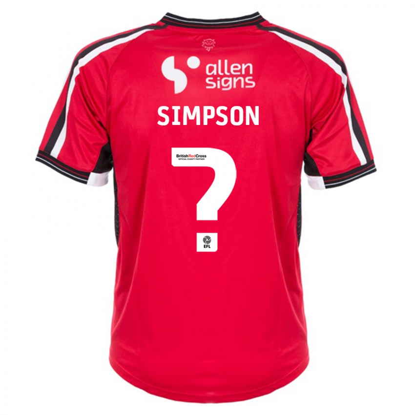 Børn John Simpson #0 Rød Hjemmebane Spillertrøjer 2023/24 Trøje T-Shirt