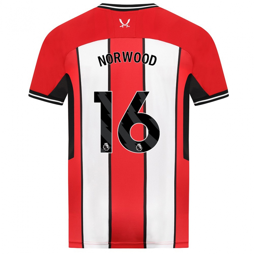 Børn Oliver Norwood #16 Rød Hjemmebane Spillertrøjer 2023/24 Trøje T-Shirt